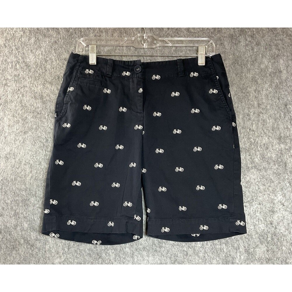 Talbots Shorts Womens 12P Navy Blue Embroidered Bicycles Pockets 30x9 Petite 12